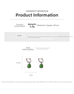 Detailed size chart for vintage zircon gourd earrings showing 3.1cm height and 6.6g weight