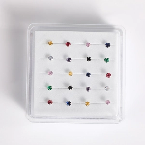 Set of 20 pairs colorful cubic zirconia nose studs in a professional display box