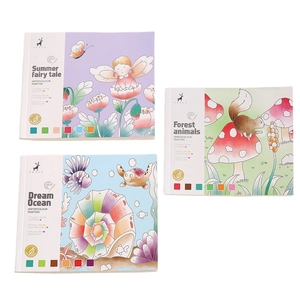 Portable watercolor painting books with pigments for children in three animal themes
