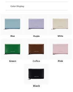 Grid display of compact PU leather wallets in seven colors with Classic Star logo
