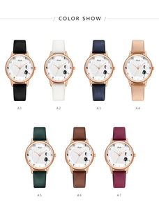 Selezione di orologi al quarzo in pelle colorata con quadrante ballerina e cassa oro rosa