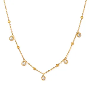 Minimalist Stainless Steel Zirconia Pendant Necklace For Women Gold Plated Korean Style Clavicle Chain Elegant Fashion Jewelry Gift