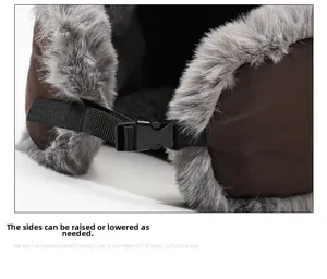 Detail of adjustable buckle and faux fur lining on a waterproof winter trapper hat