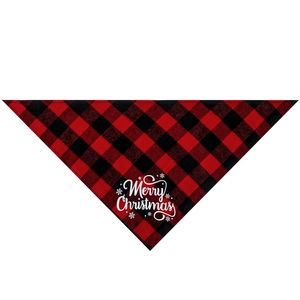 Christmas dog bandana with red and black buffalo plaid and Merry Christmas print