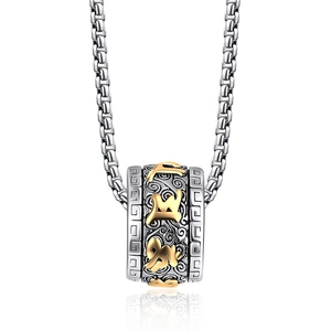 Collier vintage en acier inoxydable avec pendentif cylindrique et écriture dorée