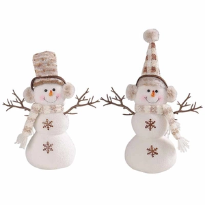 Christmas snowman plush figurines with knitted hats and scarves for festive table decor