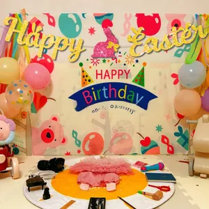 Detailed close-up of a birthday catch-week set with pink dress and various prop tools