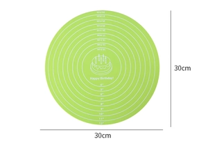 Macro view of 30cm green silicone baking mat with precise circular scale markings