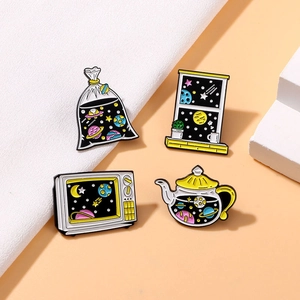 Cartoon Space Starry Sky Enamel Pins Alloy Drip Oil Galaxy Universe Badge For Clothing Backpack Accessories