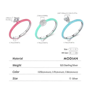 S925 Sterling Silver candy colored enamel rings with cubic zirconia for stacking women