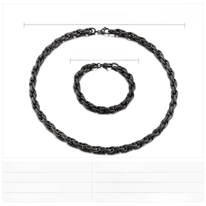 Détail du set de chaînes punk en acier inoxydable 8mm avec dimensions collier et bracelet