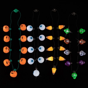 Halloween LED Glowing Necklace Pumpkin Eyeball Skull Candy Corn Shaped Plastic Light Up Party Favor Accessory Costume Prop