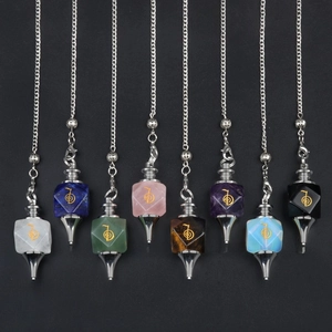 Set of 8 Cho Ku Rei reiki healing crystal pendulums with diverse gemstone stones