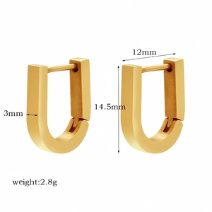 Detailed size specifications of 18k gold stainless steel U-shaped geometric earrings