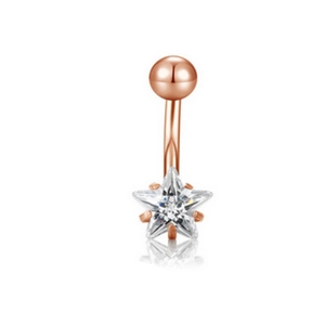 Classic rose gold belly button ring with star-shaped clear zircon stone on white background
