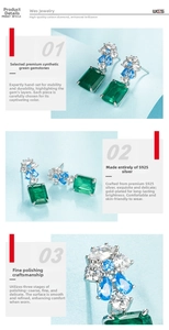 Detailed macro view of S925 silver emerald cut earring with handcrafted gemstone setting