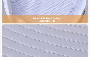 Détail du chapeau gris montrant la doublure en maille respirante et les coutures du bord