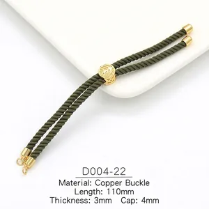 Detailed view of 3mm green braided bracelet cord with 18k gold plated adjustable slider buckle