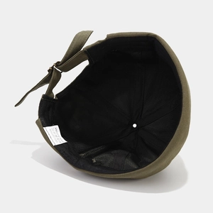 Army green cotton docker hat with bear embroidery and adjustable metal back buckle strap