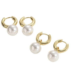 Elegant bohemian 14K gold plated zircon pearl hoop earrings for women in gold finish