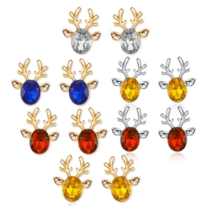 Reindeer Stud Earrings Alloy Crystal Rhinestone Christmas Holiday Antler Jewelry Women Festive Gift