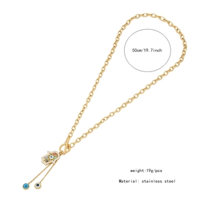 Détails du collier Main de Hamsa et Oeil Bleu en acier doré de 50cm avec mesures
