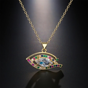 Luxury Copper Zirconia Evil Eye Pendant Necklace For Women Gold Plated Marquise Zircon Colorful Rhinestone Geometric Jewelry