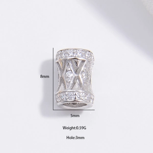 S925 sterling silver rhombic barrel bead with cubic zirconia for DIY jewelry making