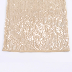 Champagne gold sequin dress fabric with high-density round sequins on mesh base