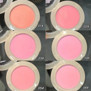 Matte powder blush palette set in six natural peach shades with transparent cases