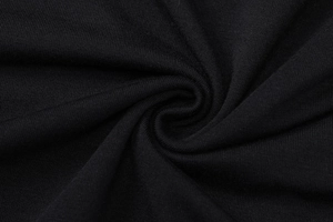 Gros plan sur la texture du tricot noir doux avec un drapé élégant pour hauts femmes