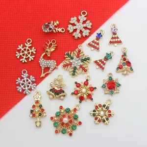 Christmas Charms Pendants Alloy Rhinestone Enamel Faux Artificial Pearl Festive Tree Snowflake Reindeer Shapes DIY Jewelry Making