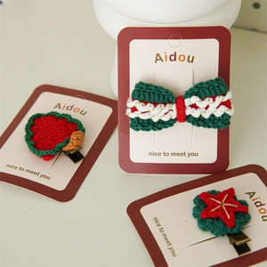 Barrettes à cheveux en tricot avec nœud vert, fraise et étoile aux couleurs de Noël