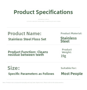 Detail specifications of 19g stainless steel dental floss set for oral cleaning