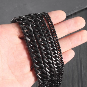 Men's black titanium steel Cuban link bracelet with geometric 3D faceted chain design