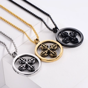 Gothic punk vajra circle pendant necklaces in silver, gold, and matte black steel