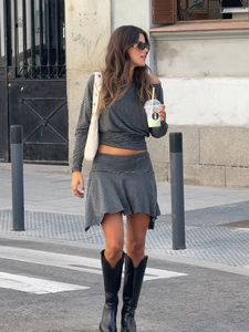 Women street style off-shoulder long sleeve top and asymmetrical mini skirt set