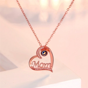 Copper Rhinestone Heart Mom Pendant Necklace Projection Stone 100 Languages Silver Rose Gold Clavicle Chain Jewelry For Mother Day