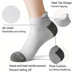 White mesh breathable low cut sports socks with cushioned sole and anti-slip heel tab