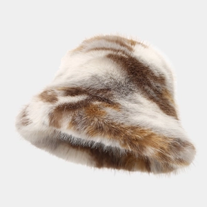 Winter Faux Fur Bucket Hat Camouflage Plush Thickened Warm Outdoor Casual Windproof Fisherman Cap For Women