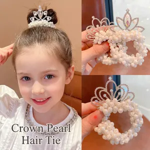 Elegante elastico per capelli con corona di perle e strass per bambine e acconciature