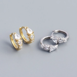 925 Sterling Silver Huggie Hoop Earrings Pear Water Drop Cubic Zirconia Inlaid French Luxury Dainty Jewelry Women