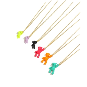 Colorful bear pendant necklaces in gold finish for vibrant fashion styling