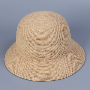 Raffia Straw Bucket Hat Handmade Crochet Elegant Women Summer Beach Sunshade Foldable Vintage Cloche