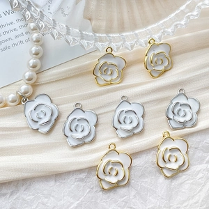 14k gold plated white camellia flower pendant for DIY necklaces and jewelry making