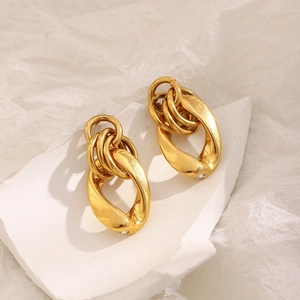 Minimalist Stud Earrings 18K Gold Plated Stainless Steel Interlocking Chain Geometric Zirconia Trendy For Women
