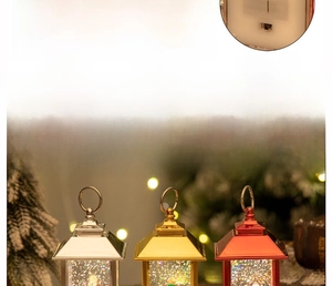 Detail of Christmas lantern snow globe with mini tree and LR44 battery compartment