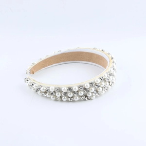 Baroque headband for women with white faux pearls and sparkling crystal rhinestones