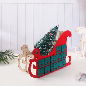 Christmas countdown wooden sleigh advent calendar with twenty four small green drawers