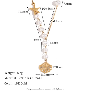 18K gold plated stainless steel necklace with starfish shell pendant and white pearls